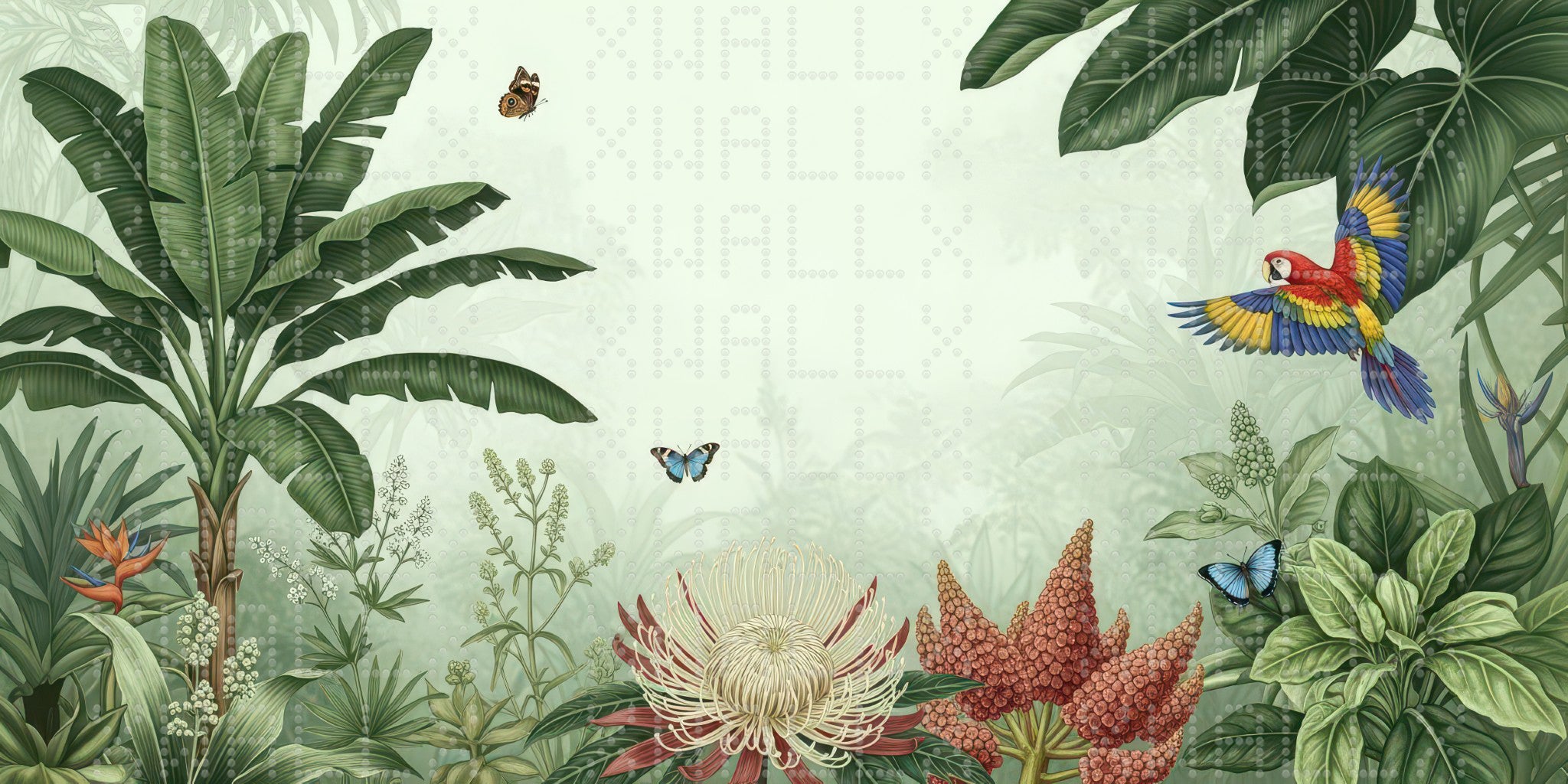 Tropical Floral and Fauna Wallpaper