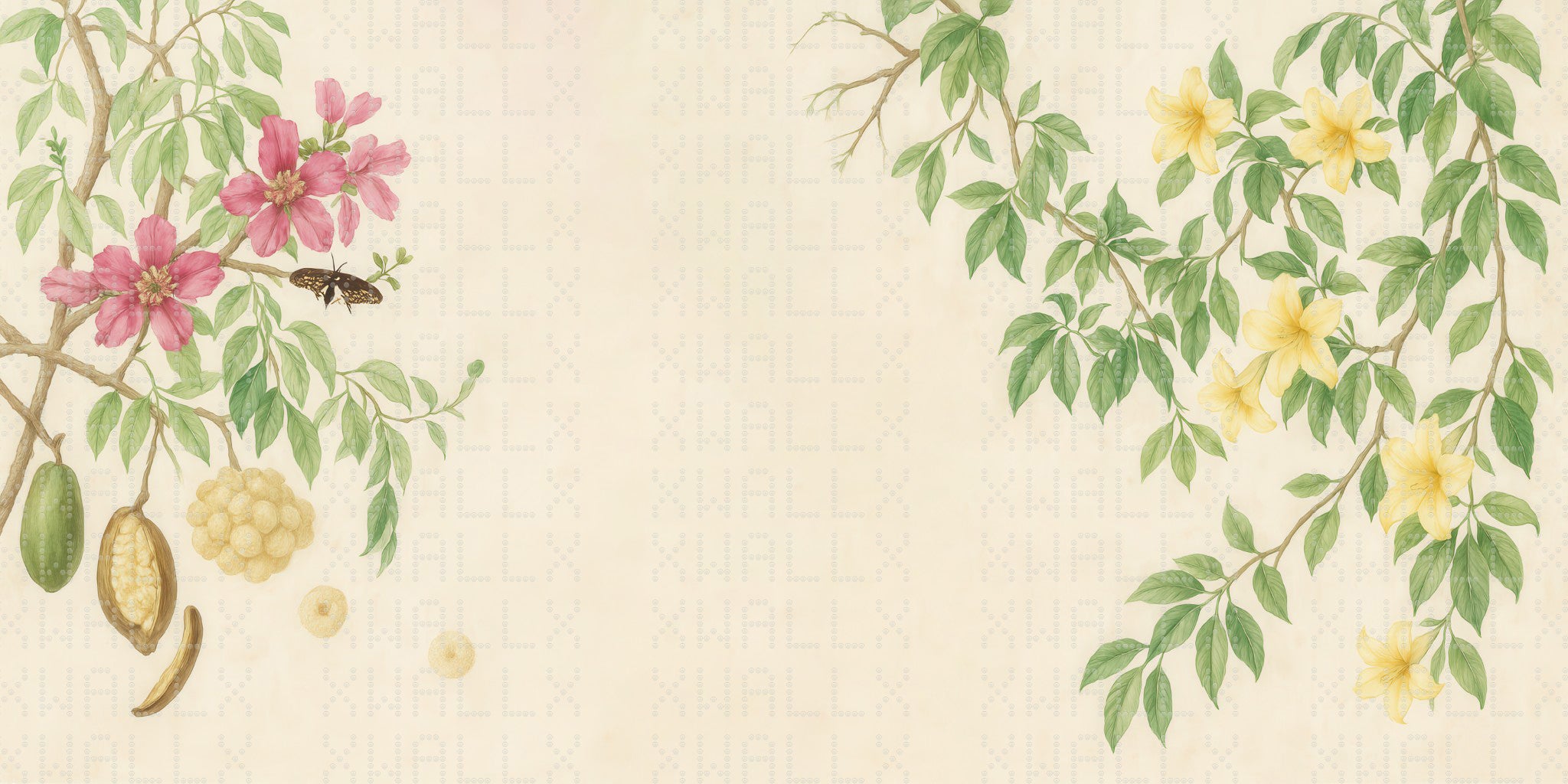 Botanical Blossom and Leaf Wallpaper