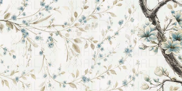 Hassas Mavi Floral Dallar Duvar kağıdı - Sample