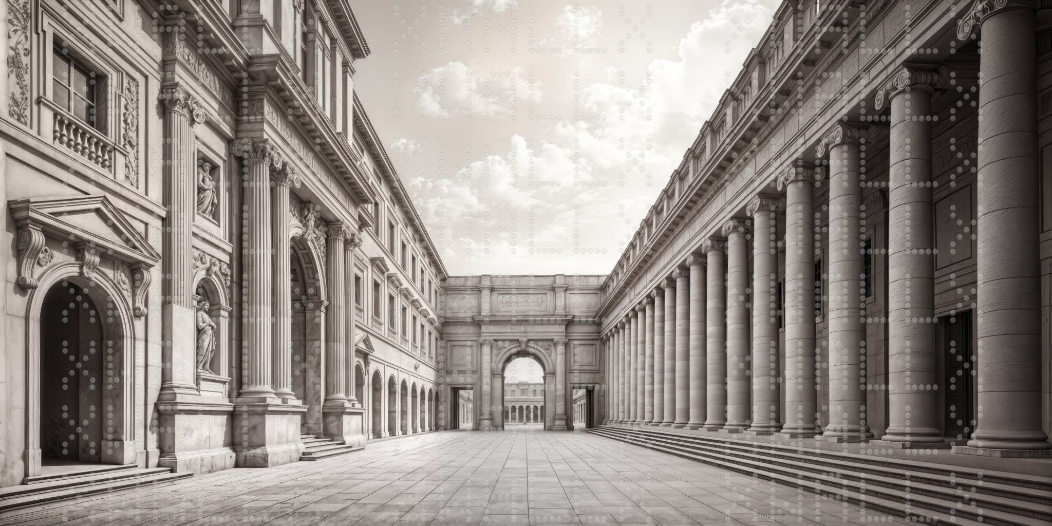 Elegant Archway Courtyard Wallpaper