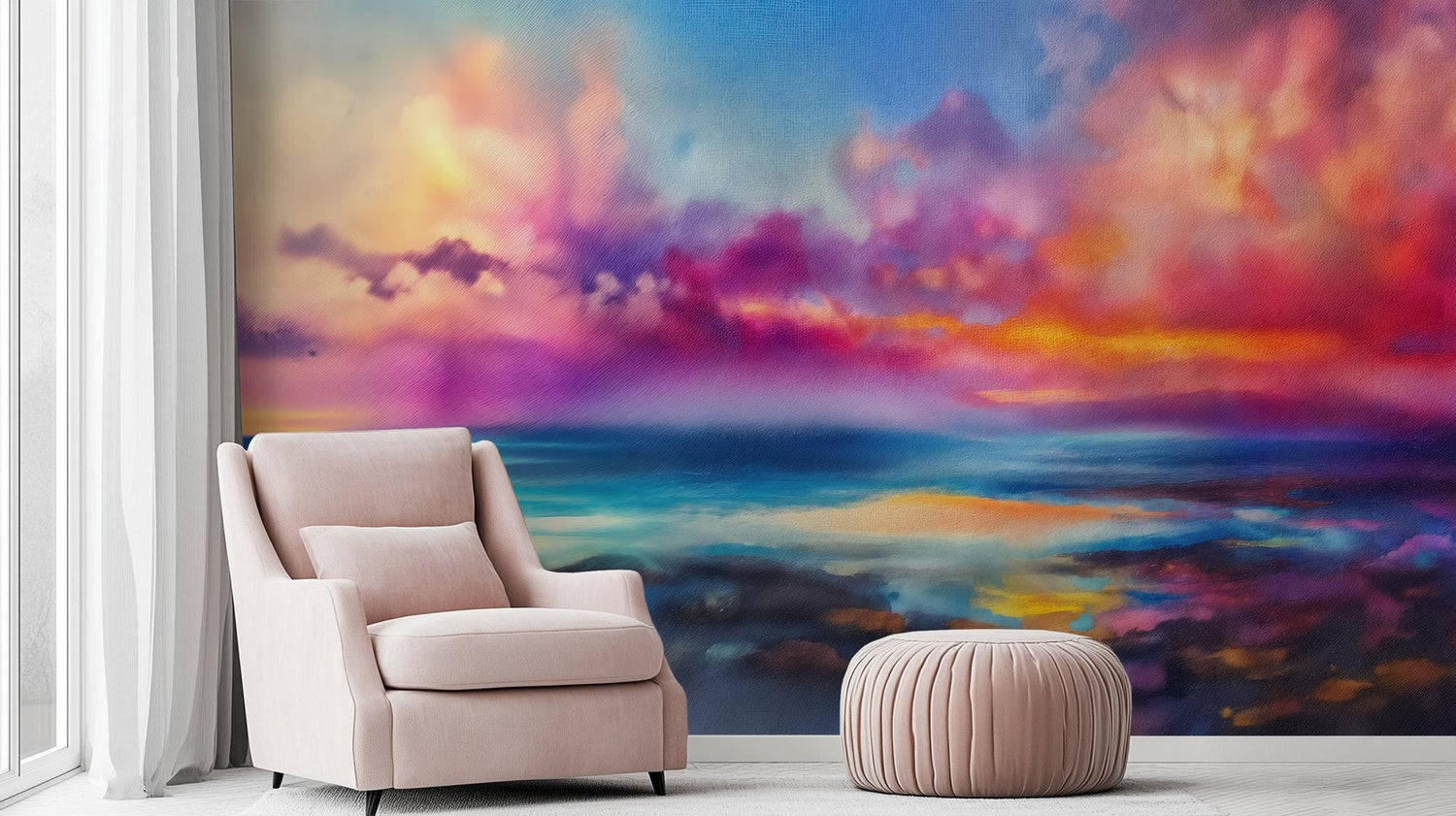 Contemporary Sunset Multi Color wallpaper for Living Room