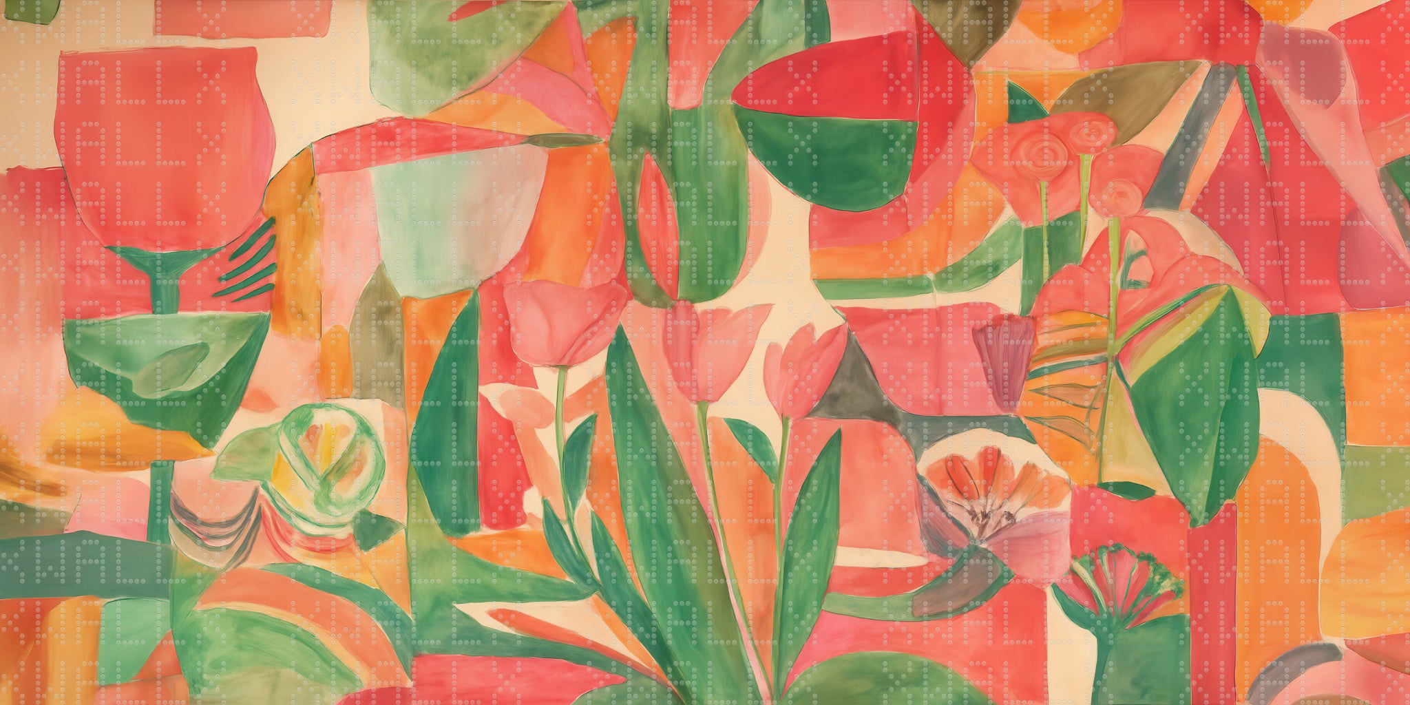 Folk-Inspired Botanical Shape Wallpaper