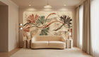 abstract Tropical Leaves wallpaper mural for a living room feature wall