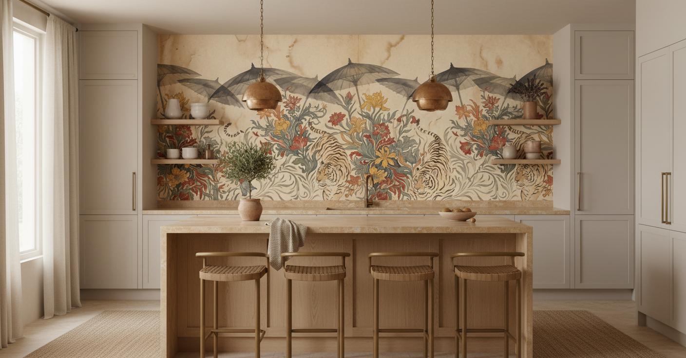 Eclectic Multi Color wallpaper for Dining Room