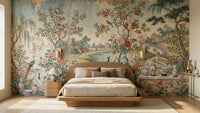 oriental chinoiserie Garden Scene wallpaper for a boutique hotel wall