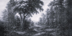 Monochrome Woodland Scene Wallpaper
