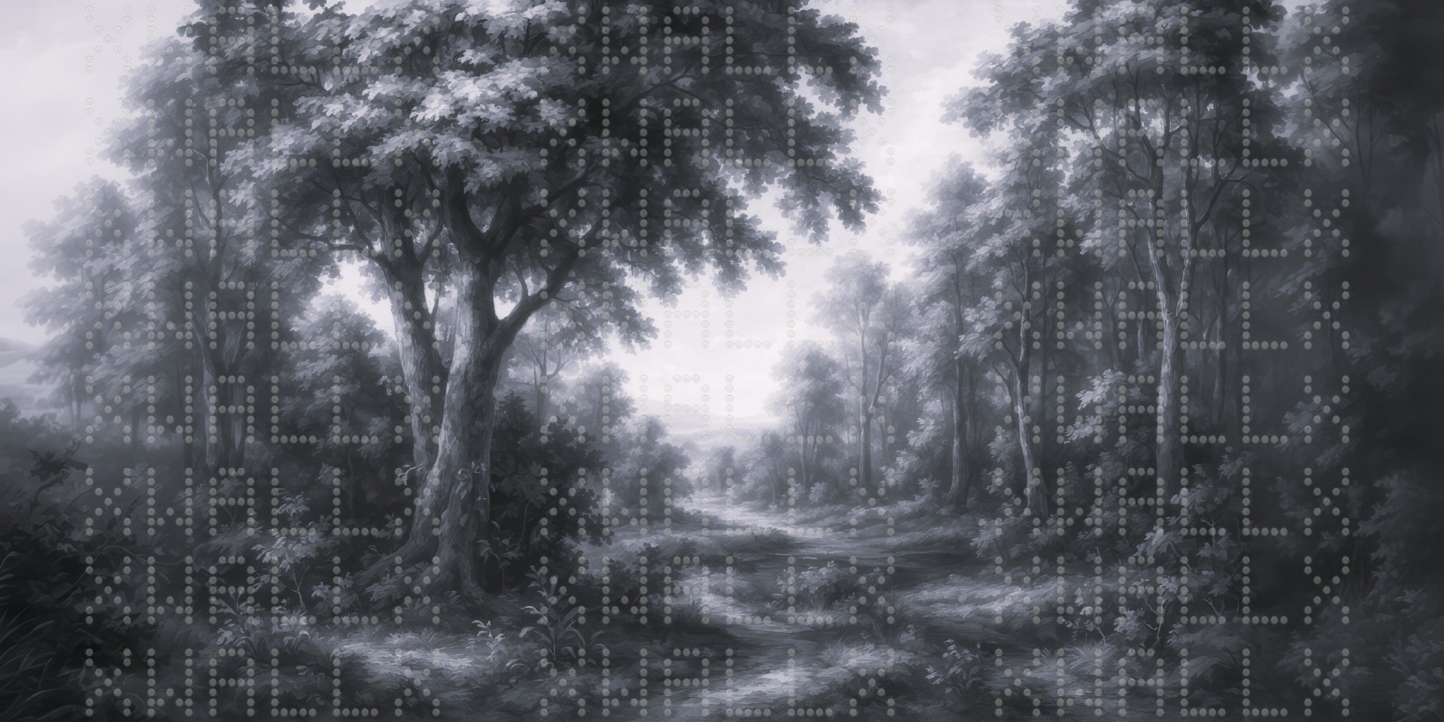Monochrome Woodland Scene Wallpaper