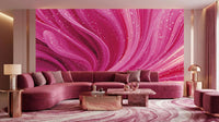 Fluid pink abstract wave wallpaper for living room