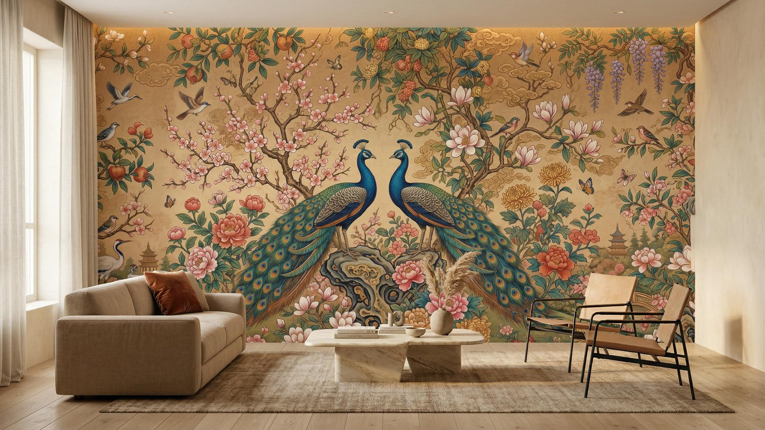 Traditional Multi Color wallpaper for Living Room