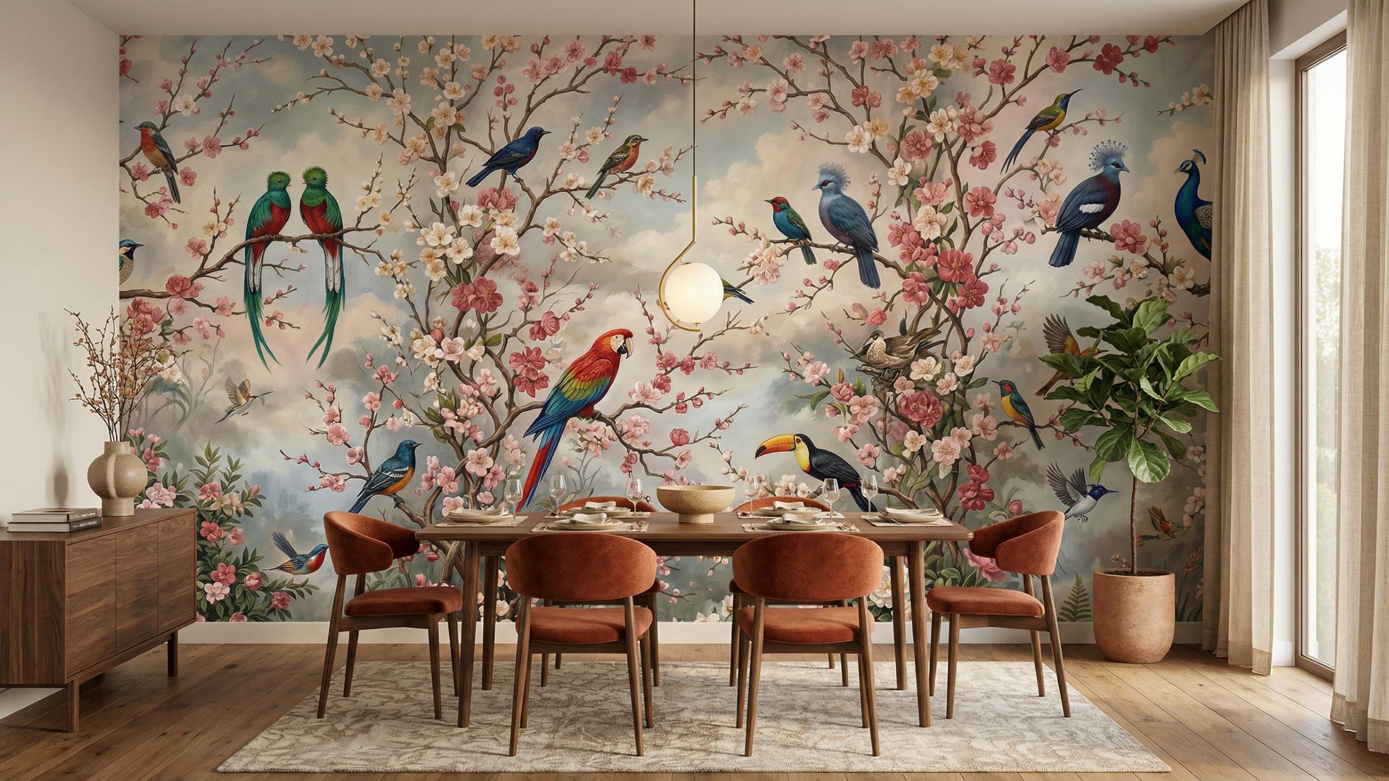 Tropical Multi Color wallpaper for Dining Room