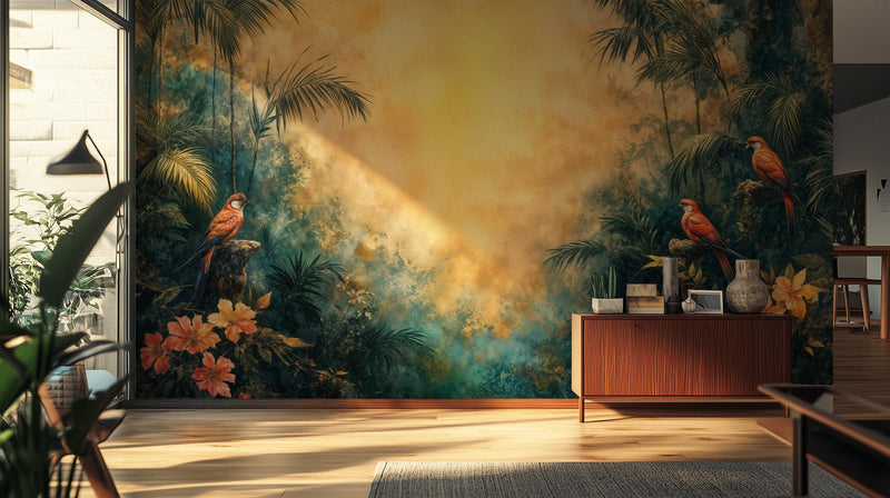 Tropical Multi Color wallpaper for Living Room