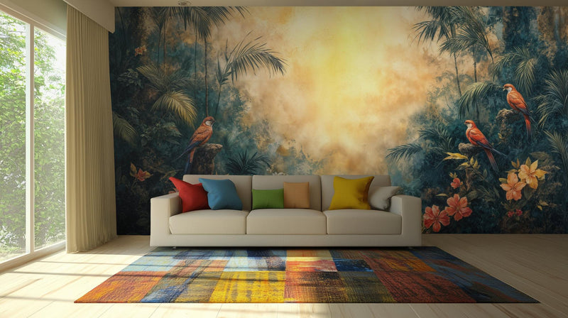 Tropical Multi Color wallpaper for Living Room