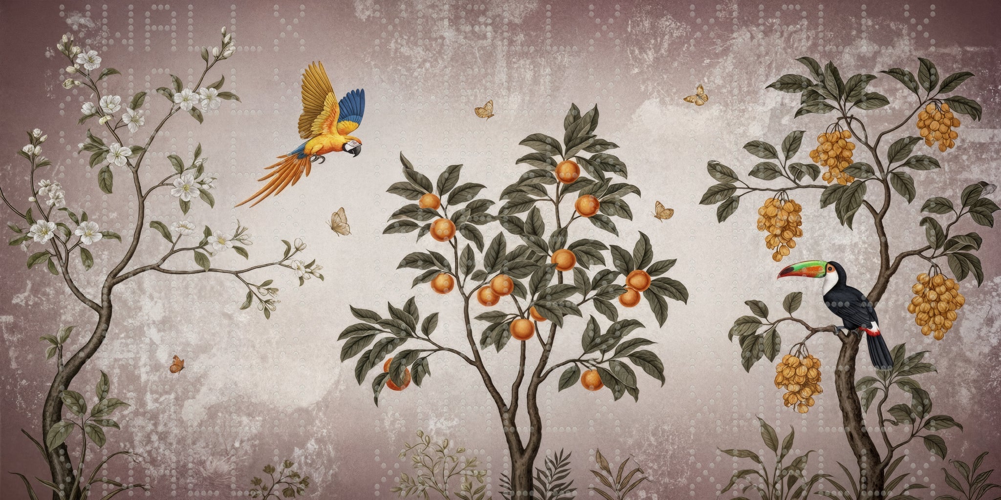 Tropical Toucan and Golden Berries Wallpaper