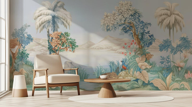 Tropical Multi Color wallpaper for Living Room