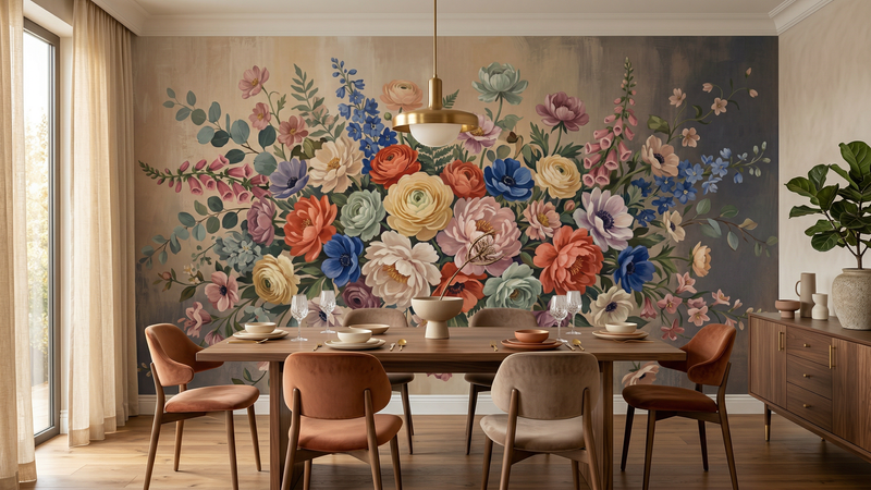 Vintage Multi Color wallpaper for Dining Room