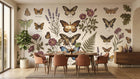 Vibrant Butterfly and Floral wallpaper for a dining room feature wall