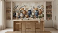 Ceramic Vessel Garden wallpaper mural for a botanical kitchen wall