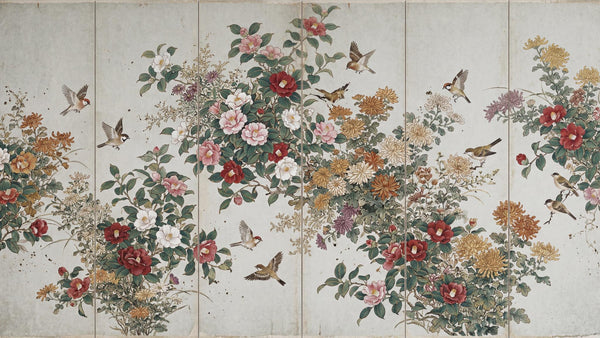 Floral Symphony with Birds Duvar Kağıdı - Sample