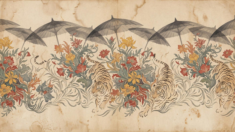 Tropical Umbrella and Tiger Wallpaper