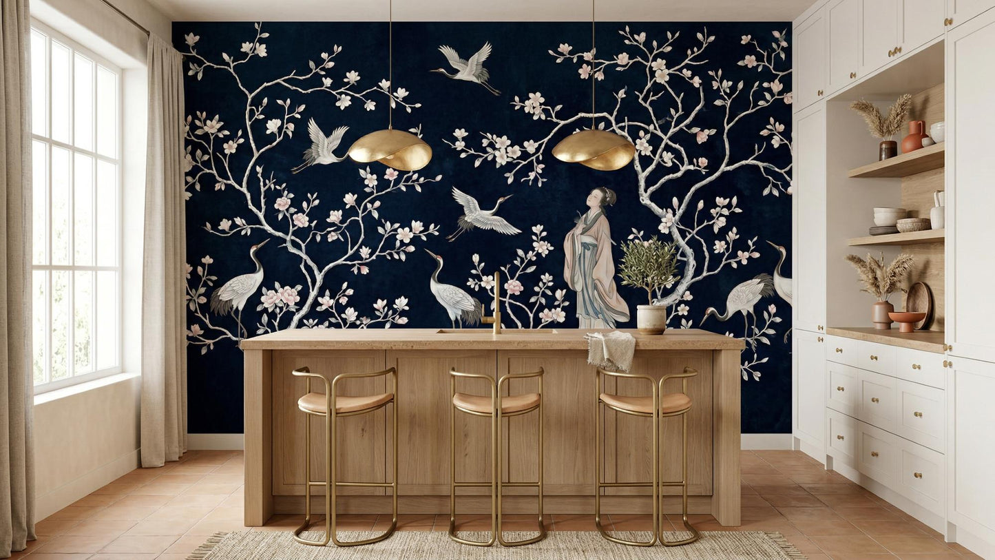Contemporary Navy wallpaper for Dining Room