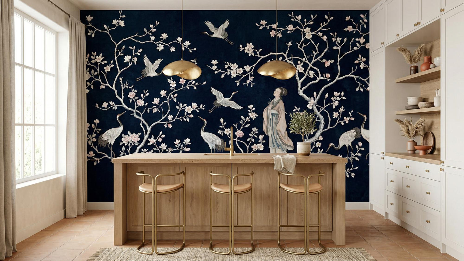 Contemporary Navy wallpaper for Dining Room