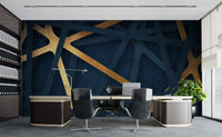 Navy and Gold Geometric wallpaper mural for a focused office workspace