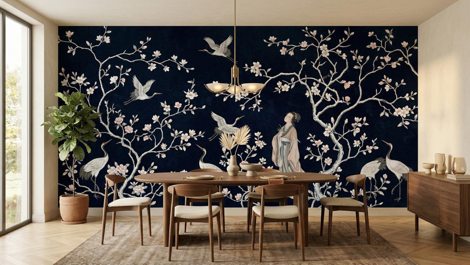 Traditional Navy wallpaper for Dining Room