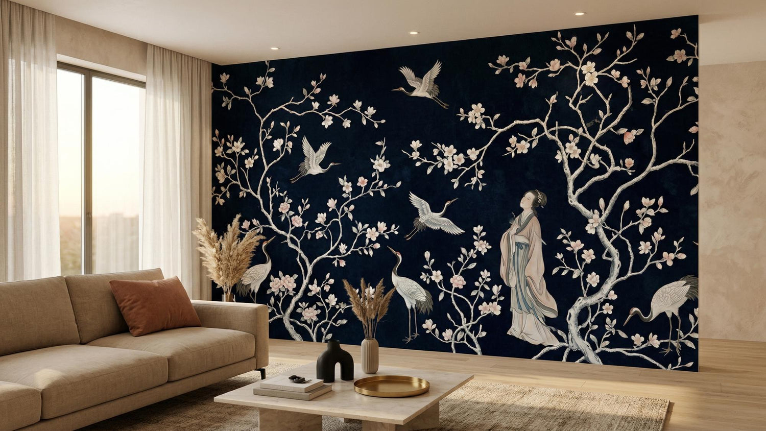 Traditional Navy wallpaper for Living Room