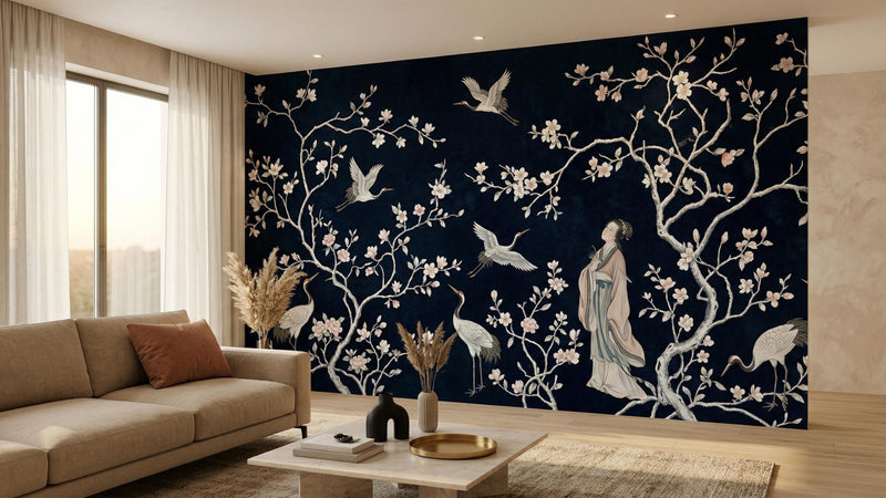 Traditional Navy wallpaper for Living Room