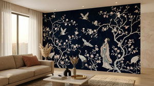 Traditional Navy wallpaper for Living Room