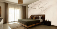 Elegant branch silhouette cream wallpaper mural for a bedroom feature wall