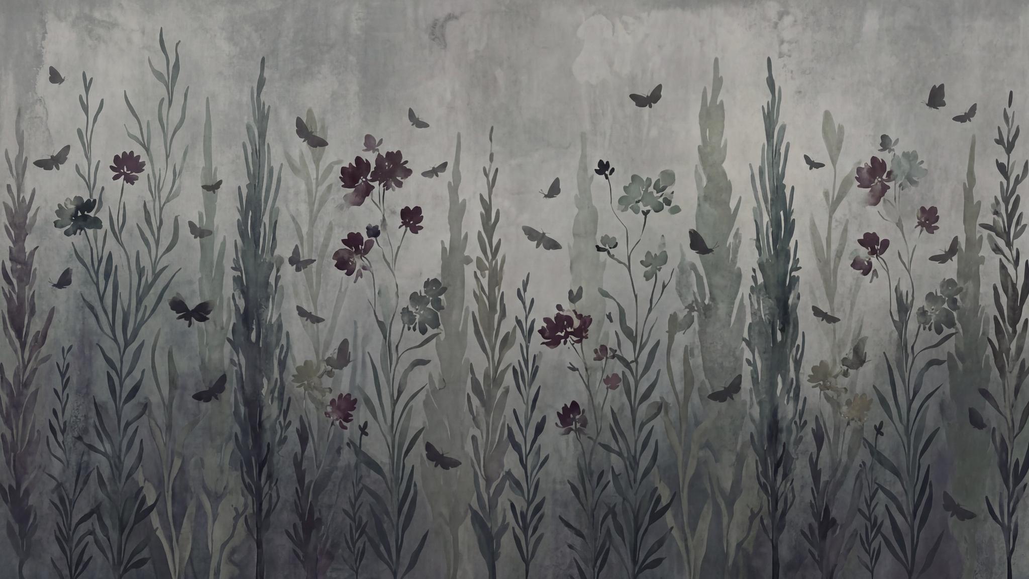 Hüzünlü Floral Bahçe Duvar Kağıdı