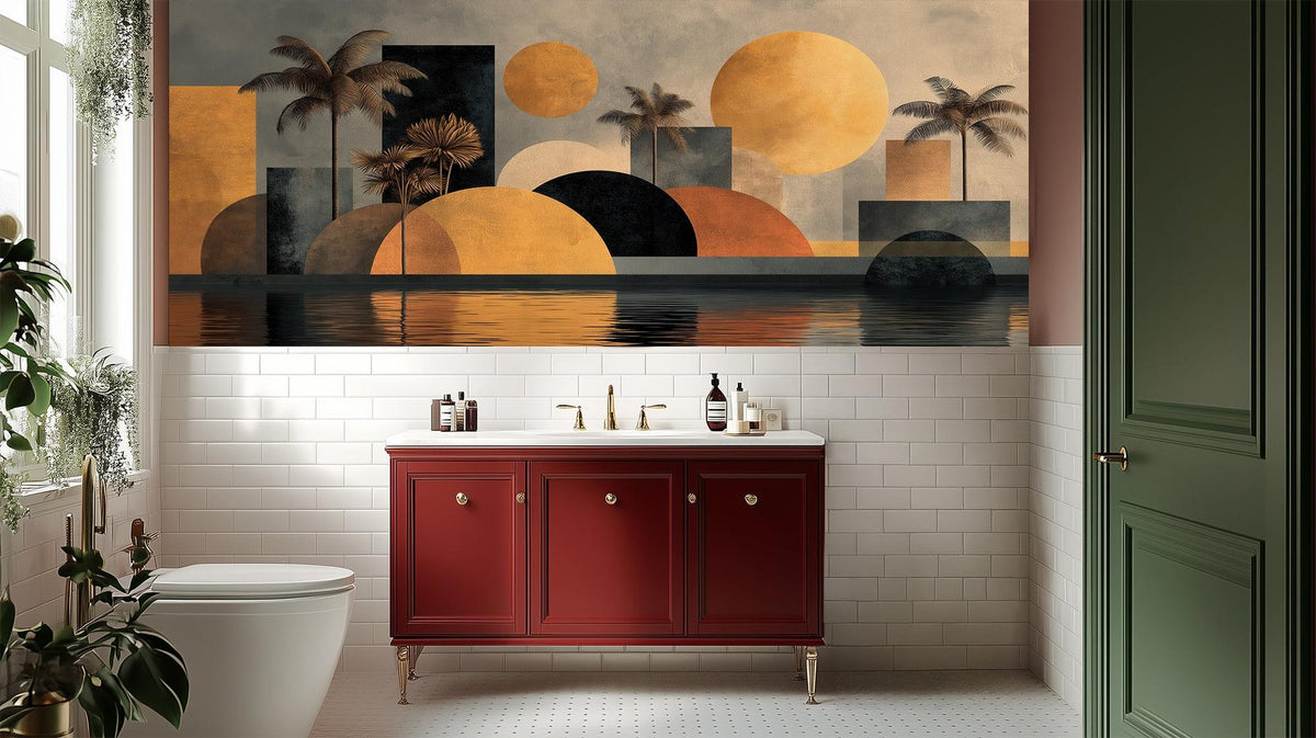 Contemporary Orange wallpaper for Bathroom