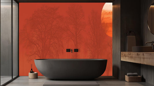 Contemporary Orange wallpaper for Bathroom