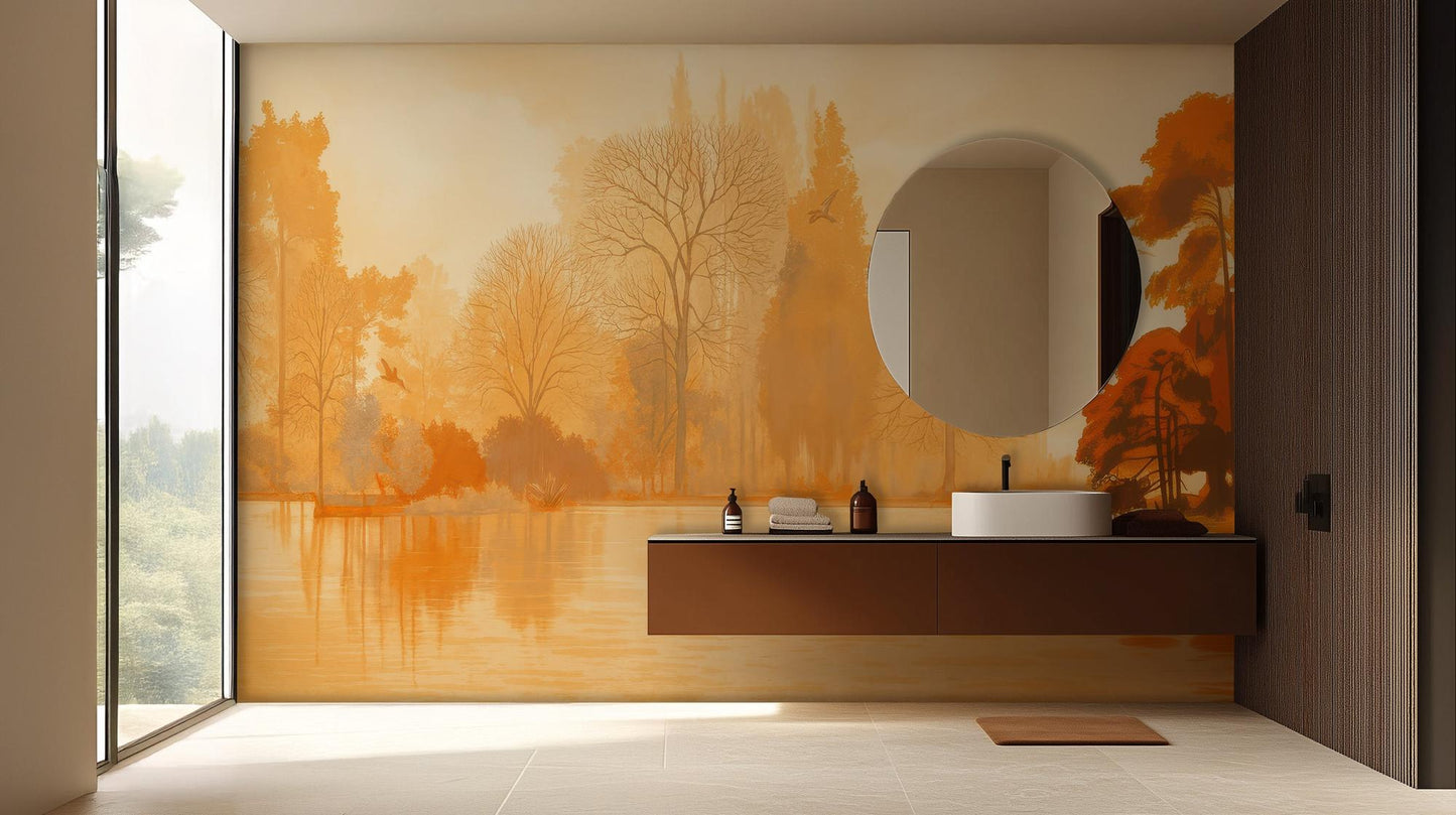 Contemporary Orange wallpaper for Bathroom