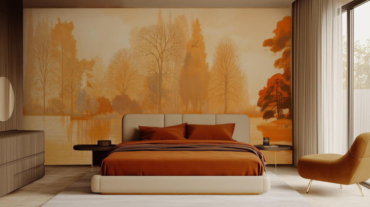 Contemporary Orange wallpaper for Bedroom