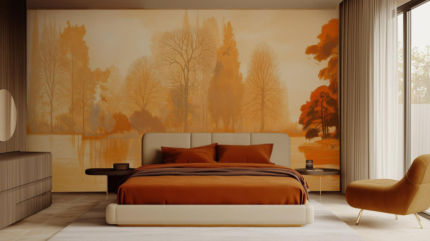 Contemporary Orange wallpaper for Bedroom