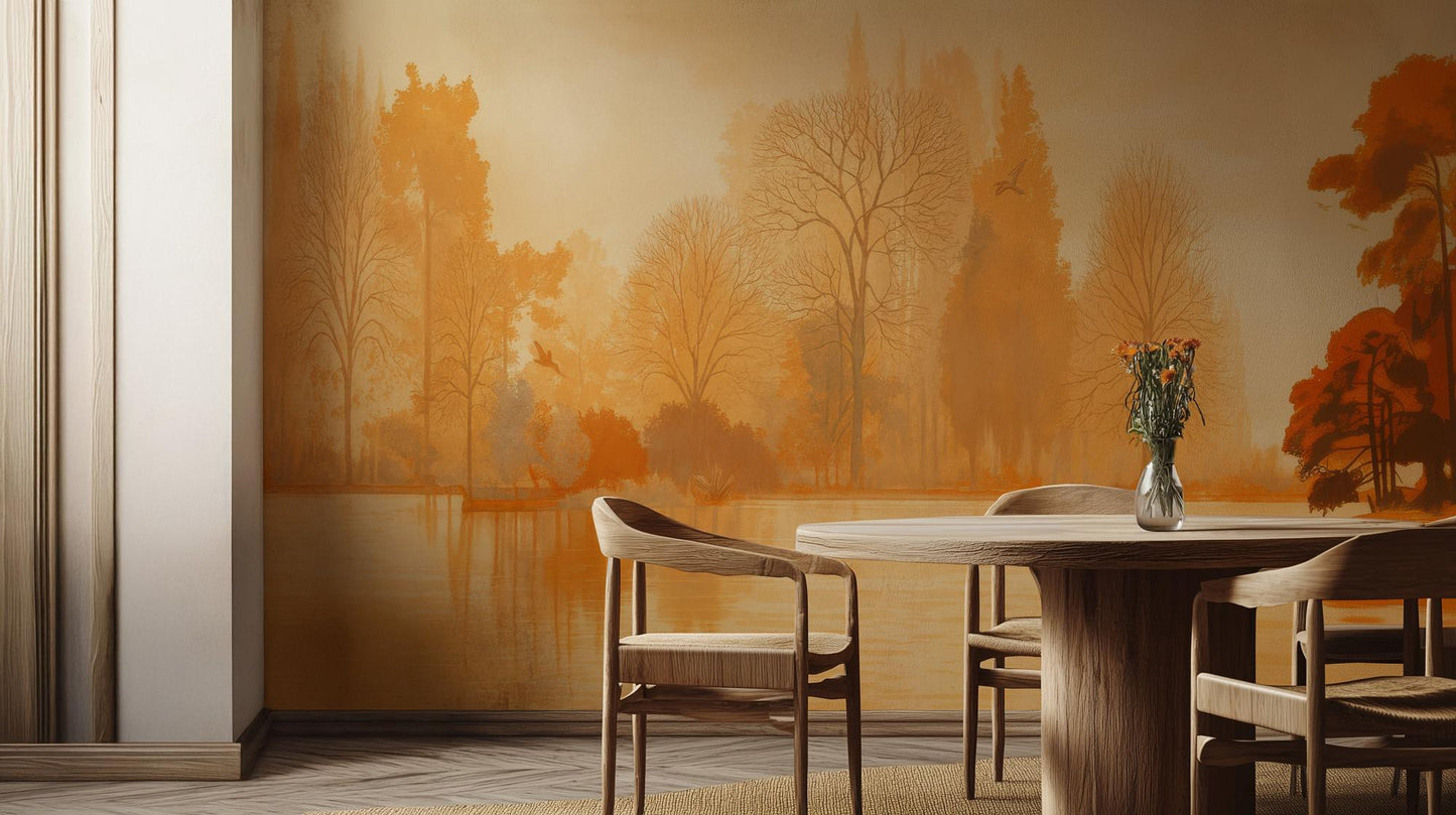 Contemporary Orange wallpaper for Dining Room