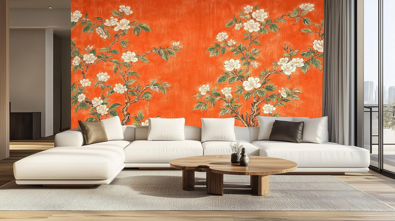 Contemporary Orange wallpaper for Living Room
