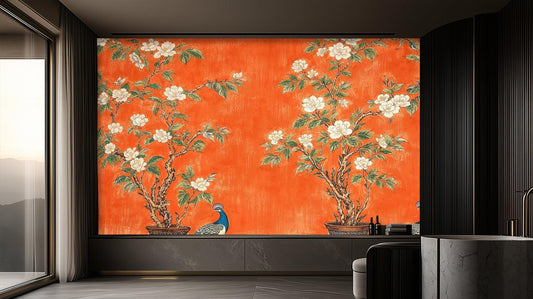 Contemporary Orange wallpaper for Living Room