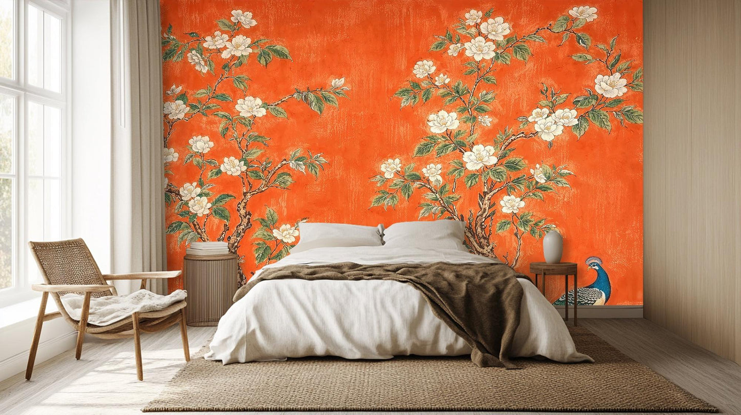 Traditional Orange wallpaper for Bedroom