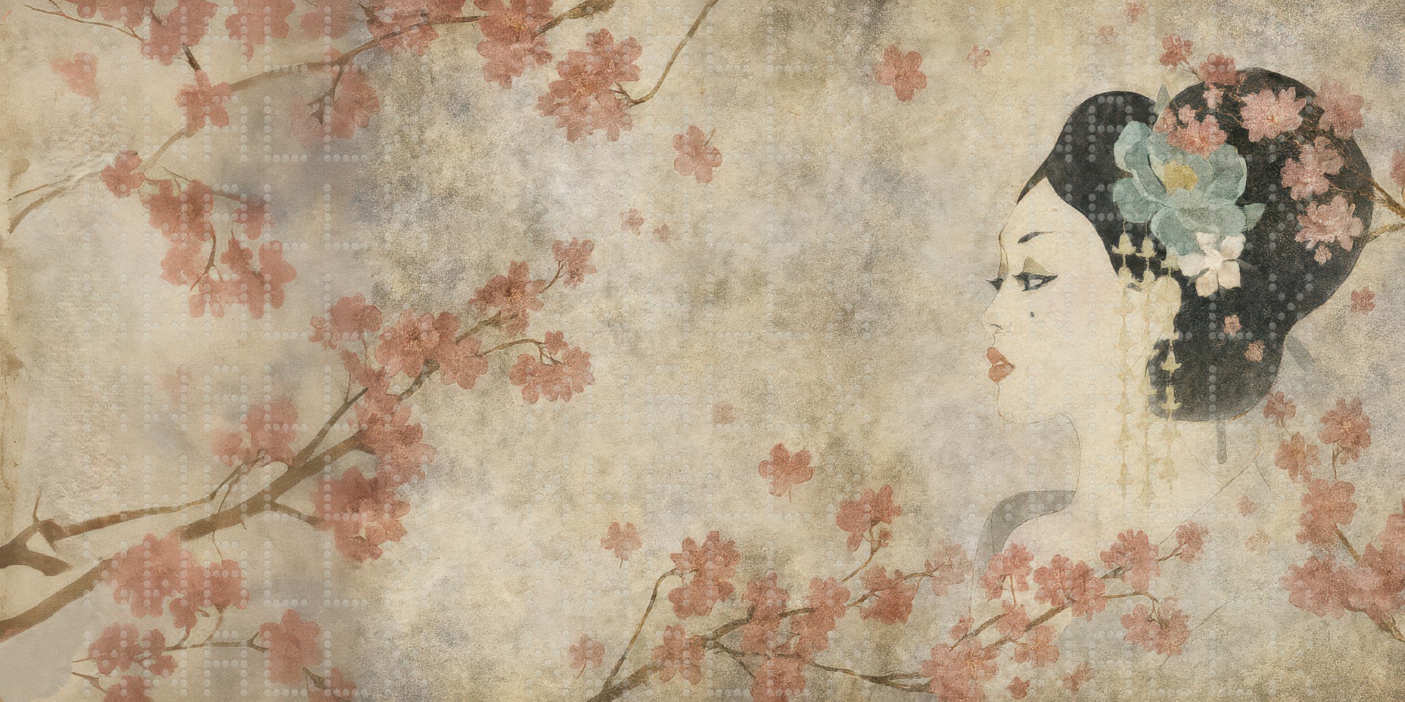 Blossoming Geisha Portrait Wallpaper