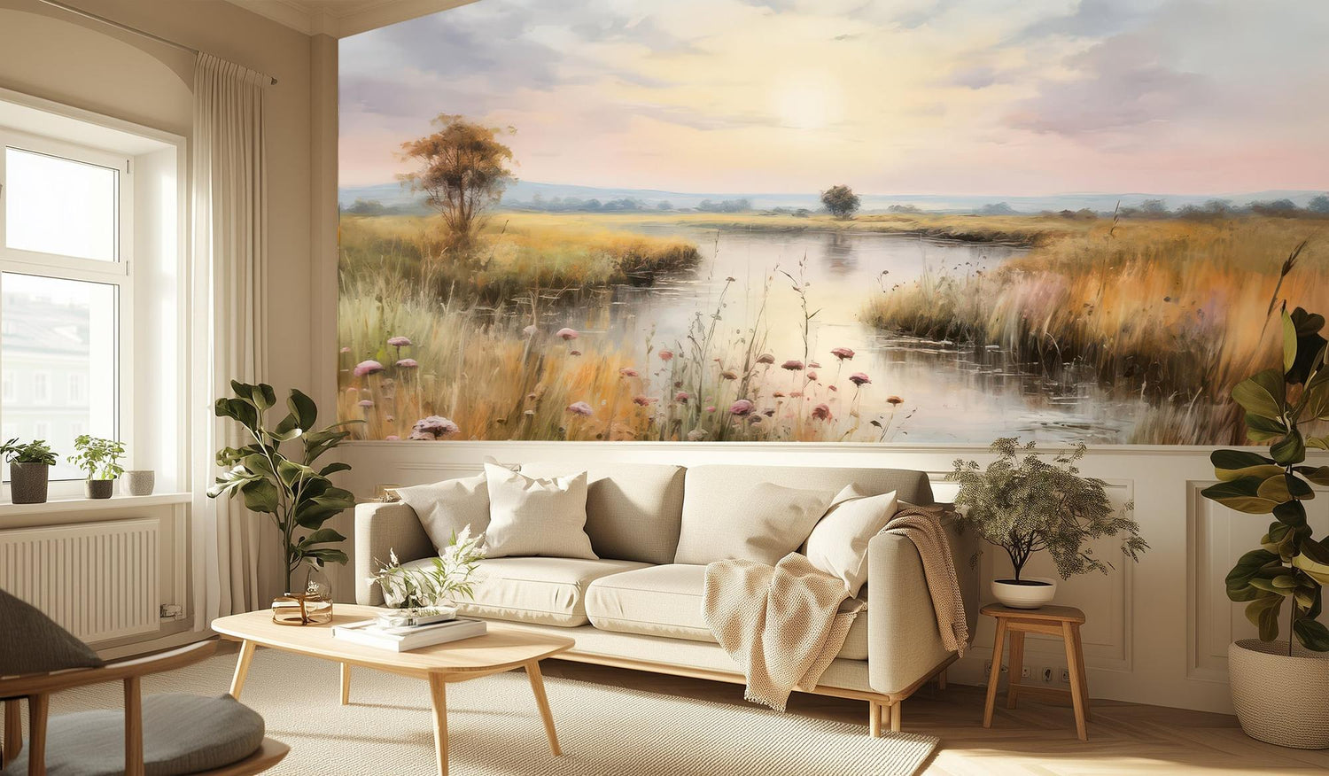 Artistic Pastel wallpaper for Living Room