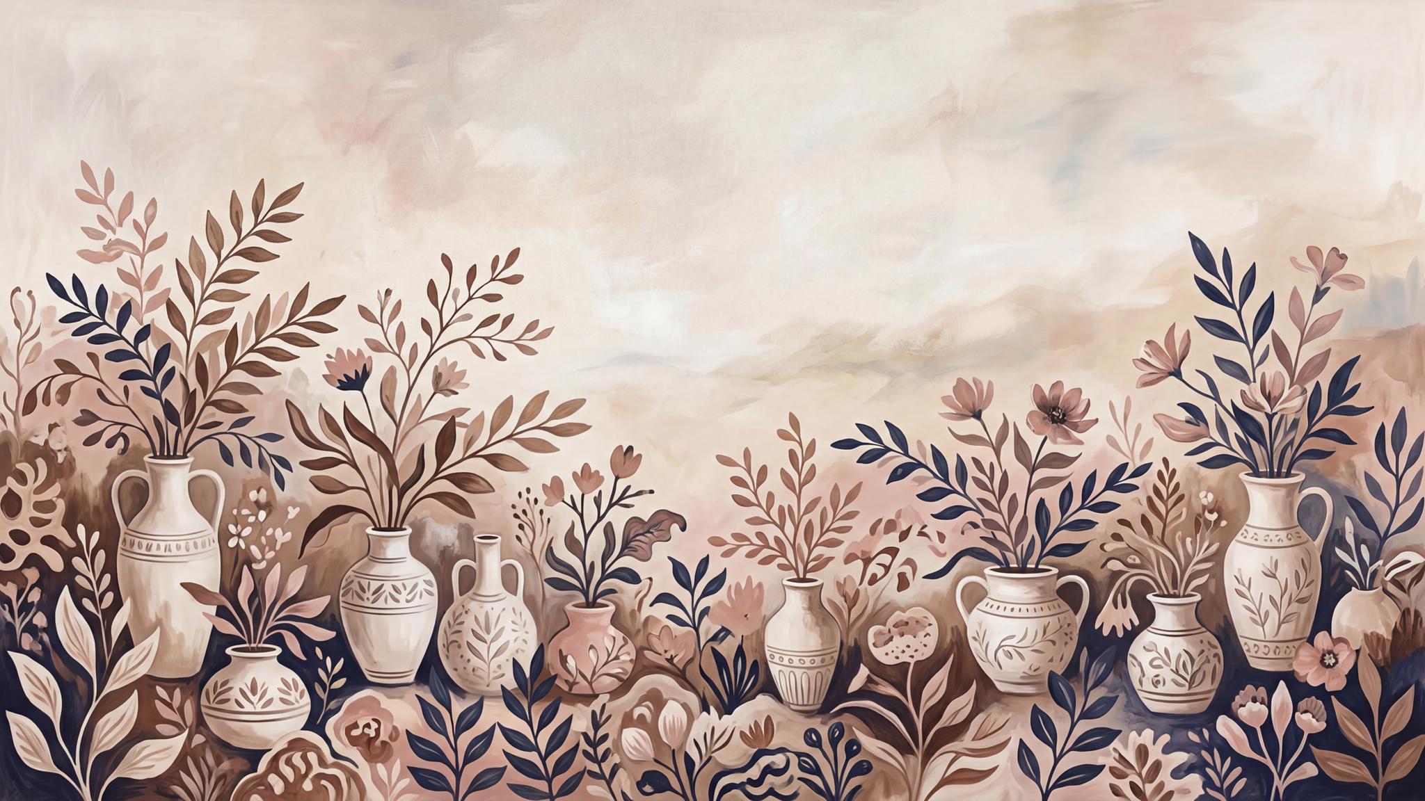 Serene Botanical Vases Wallpaper