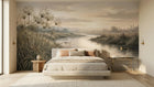 Serene riverbank landscape wallpaper mural for a relaxing bedroom wall