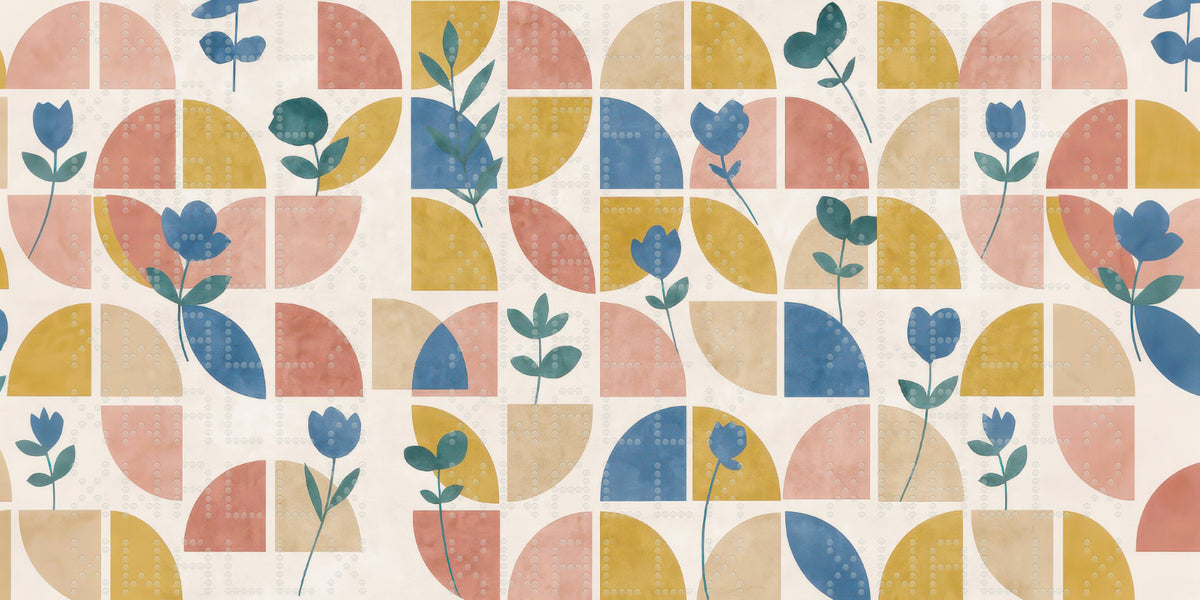 Geometrik Floral Uyumu Duvar Kağıdı
