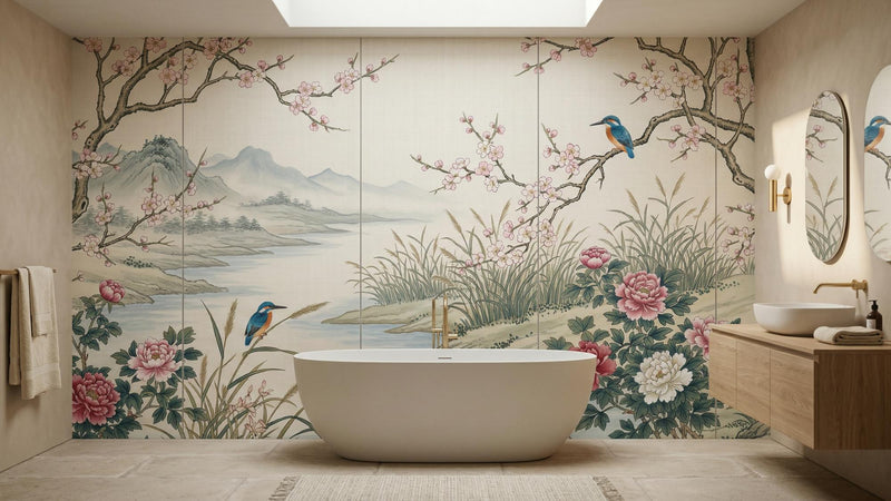 Banyo için Geleneksel Pastel duvar kağıdı