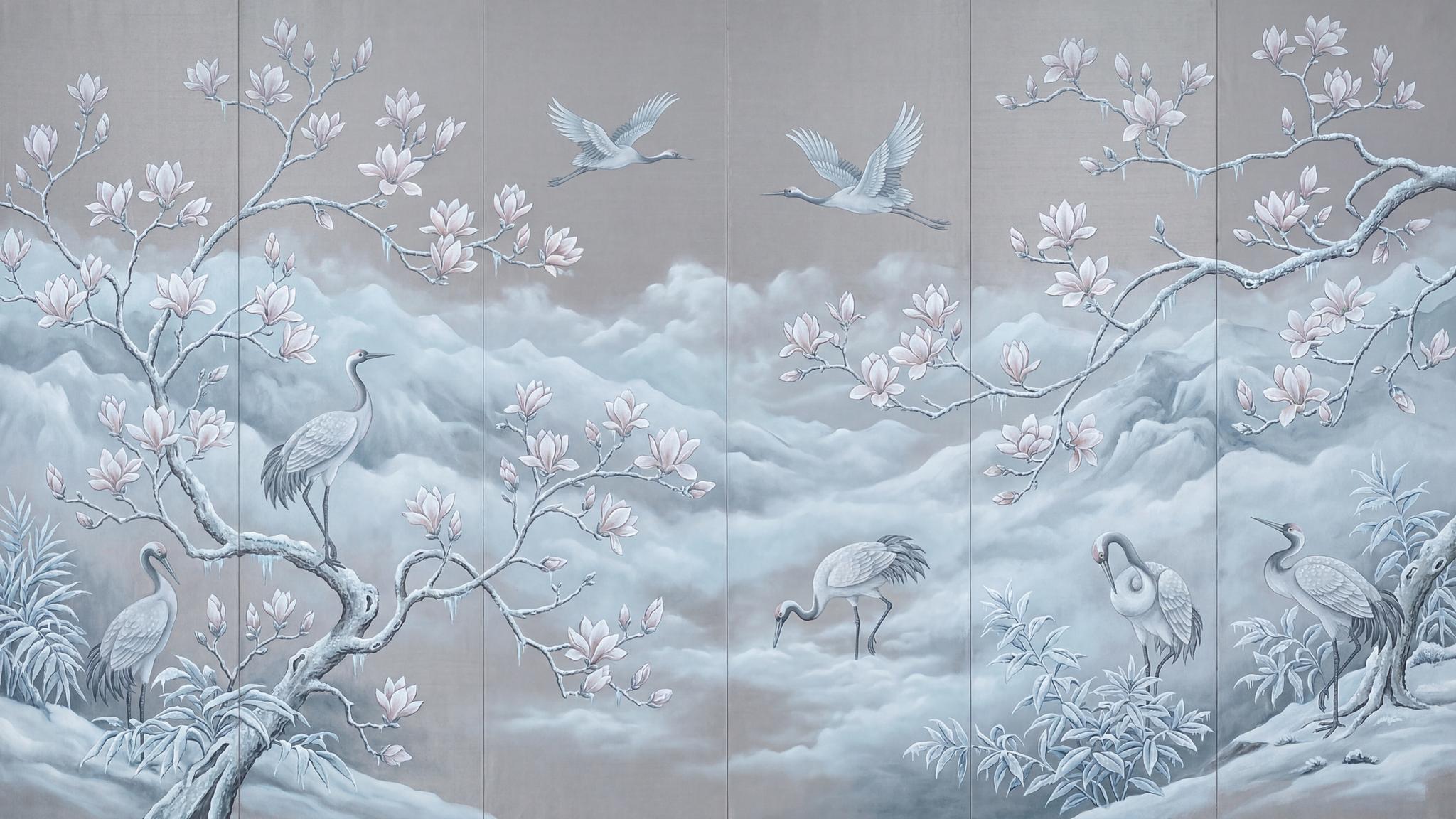 Serene Crane and Magnolia Wallpaper