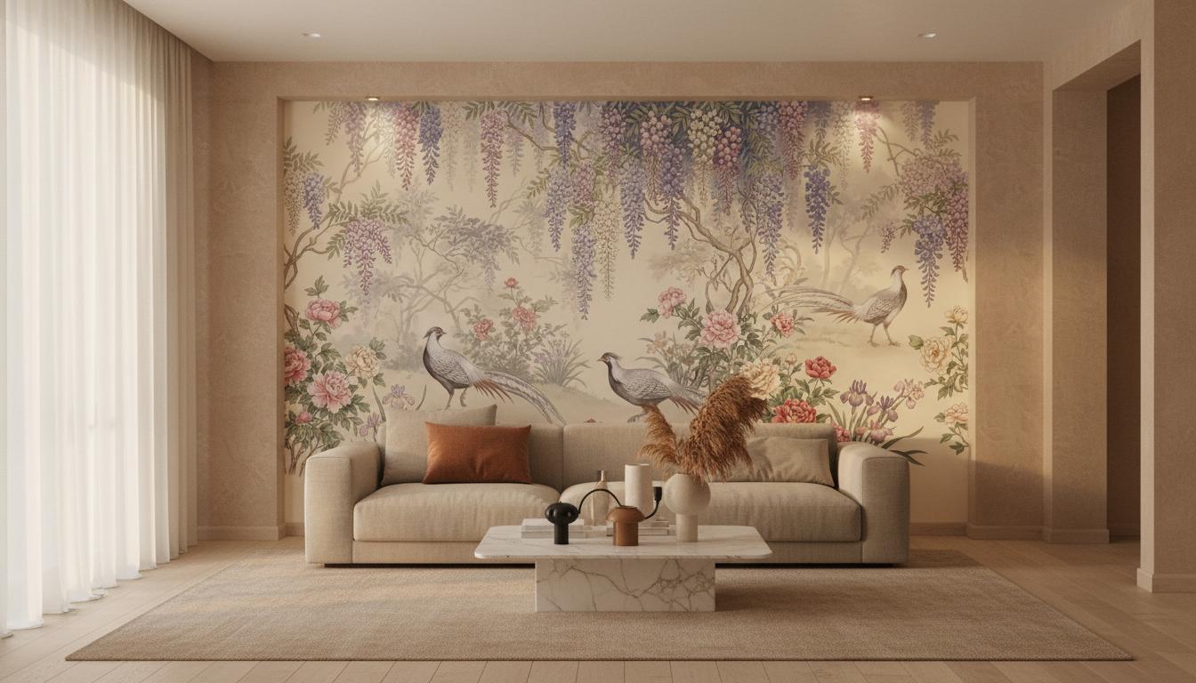 Traditional Pastel wallpaper for Living Room