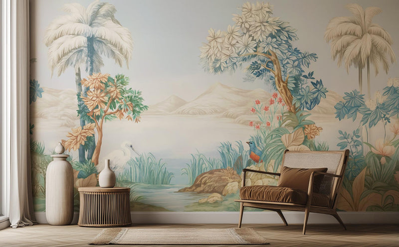 Tropical Pastel wallpaper for Living Room